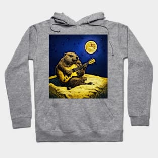 watercolor yellow groundhog playing guitar Hoodie